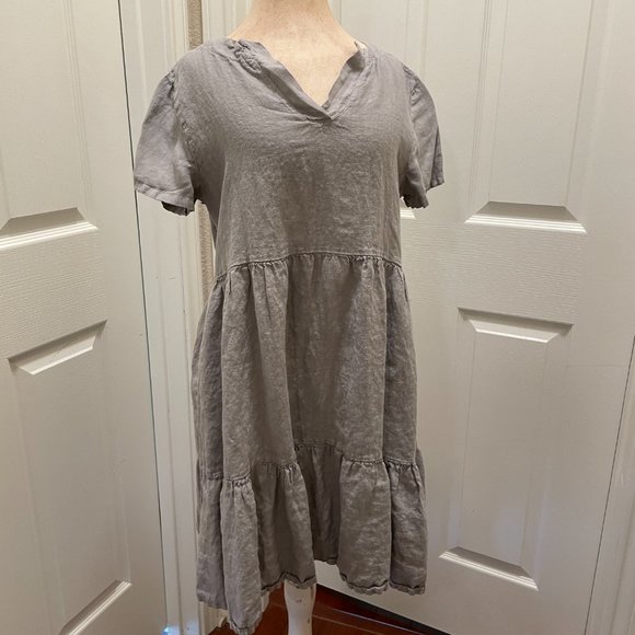 New Francesca Bettini 100% Linen Midi Dress Women's Size 1X Gray Tiered Design - Picture 13 of 13